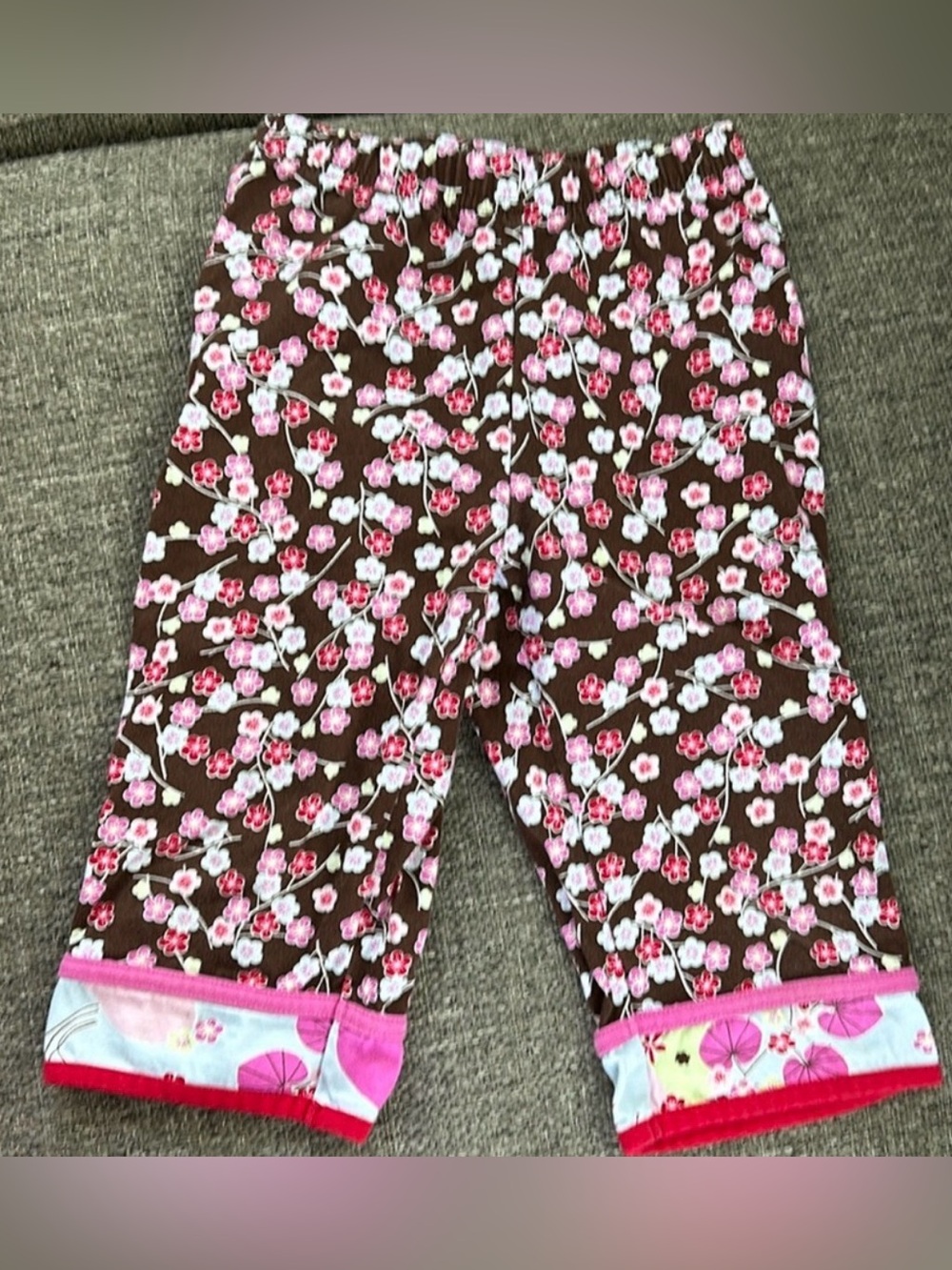 Hanna Andersson Size 100 US 4 Girls Brown Pink Floral Knit Pants 🌸